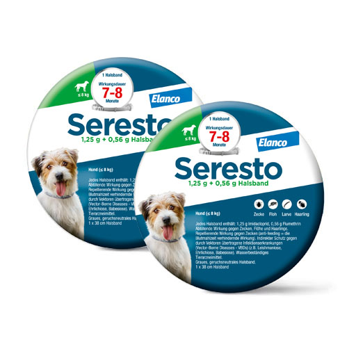 Spar-Set: 2x SERESTO 1,25g + 0,56g Halsband f&uuml;r Hunde bis 8kg