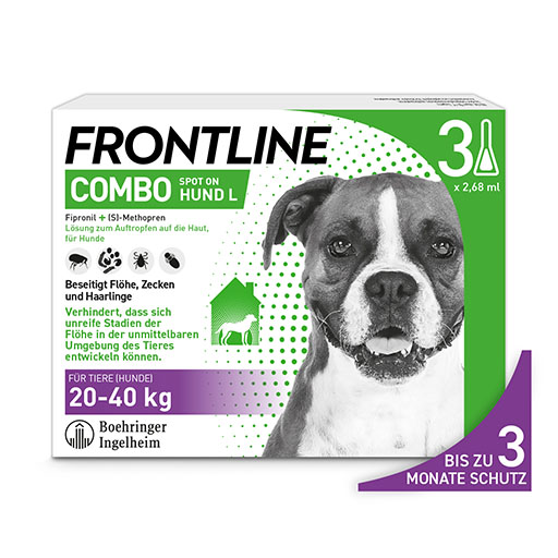 FRONTLINE COMBO&reg; gegen Zecken, Fl&ouml;he (Fl&ouml;he, Eier, Larven, Puppen) bei Hunden L (20-40Kg)